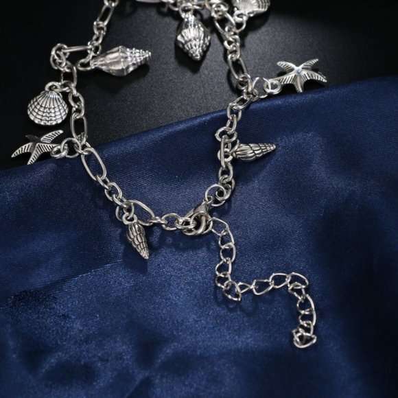 🔵Starfish Shell Silver Tone Chain Link Anklet - Picture 8 of 8